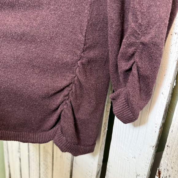 Banana Republic V-neck Sweater Women XL 3/4 Ruche Sleeve Sides Burgundy Y2K Vibe - Picture 5 of 13